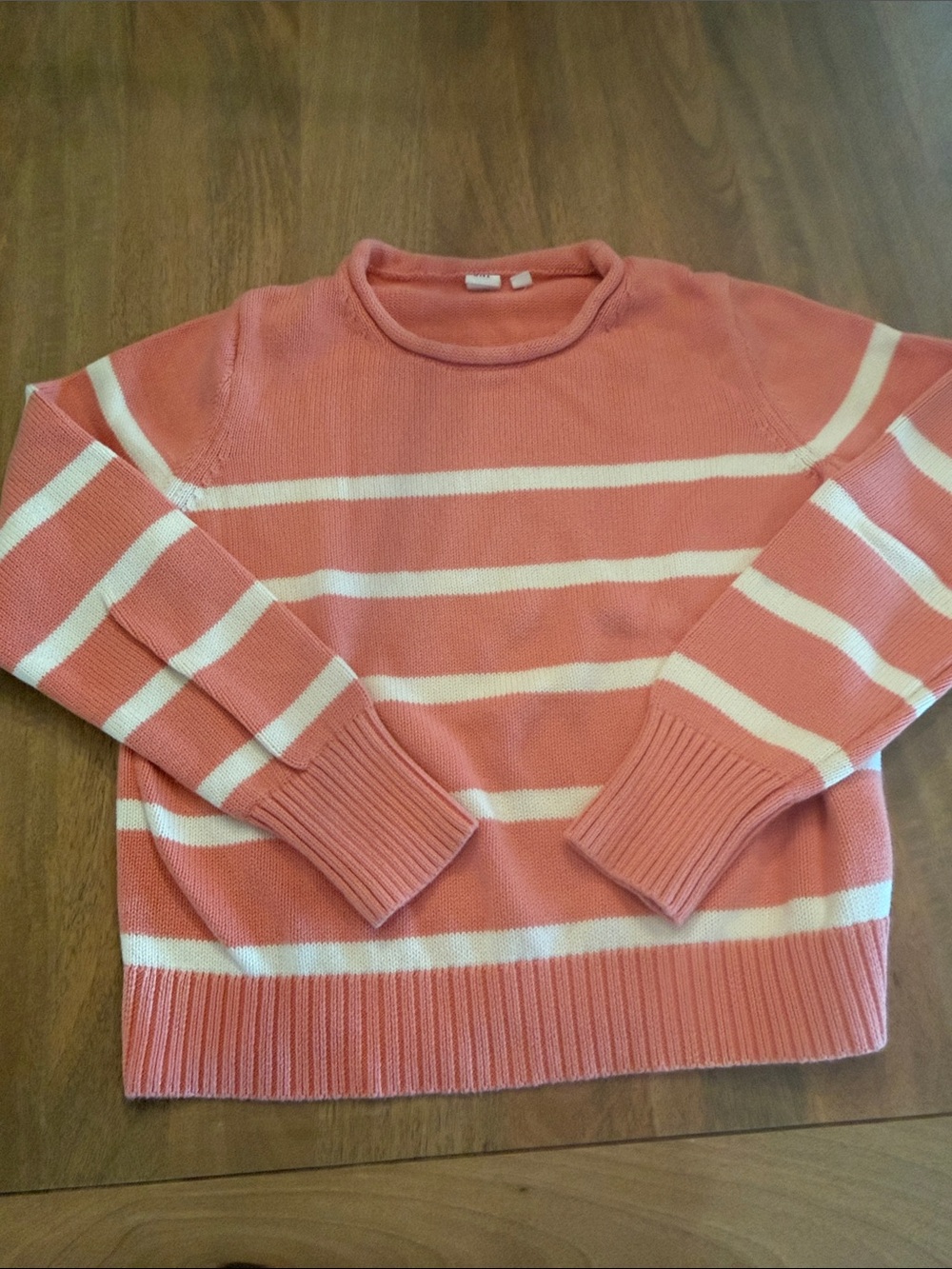 GAP light coral and White Striped Crewneck Sweater